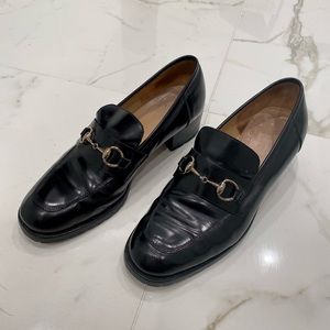 Vintage Gucci Horsebit Heeled Black Loafers